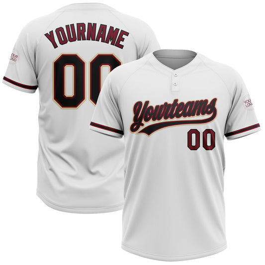 Custom White Black Crimson-Cream Two-Button Unisex Softball Jersey - Main View