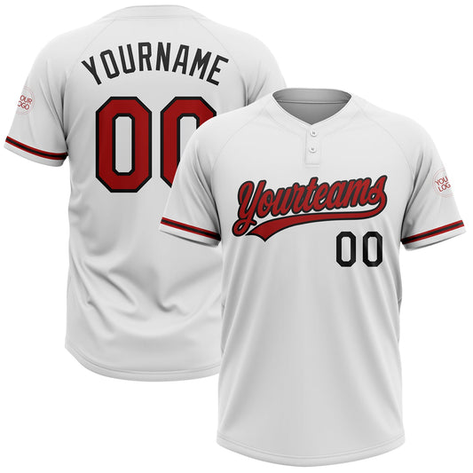 Custom White Red-Black Two-Button Unisex Softball Jersey - Main View