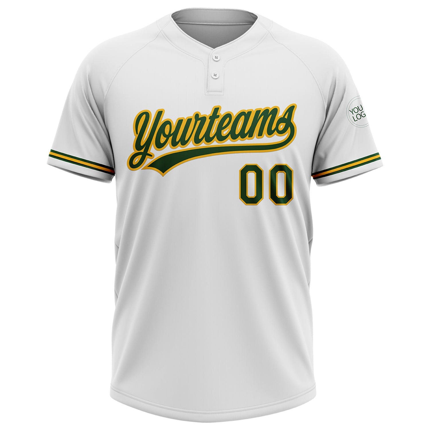 Custom White Green-Gold Two-Button Unisex Softball Jersey view 2