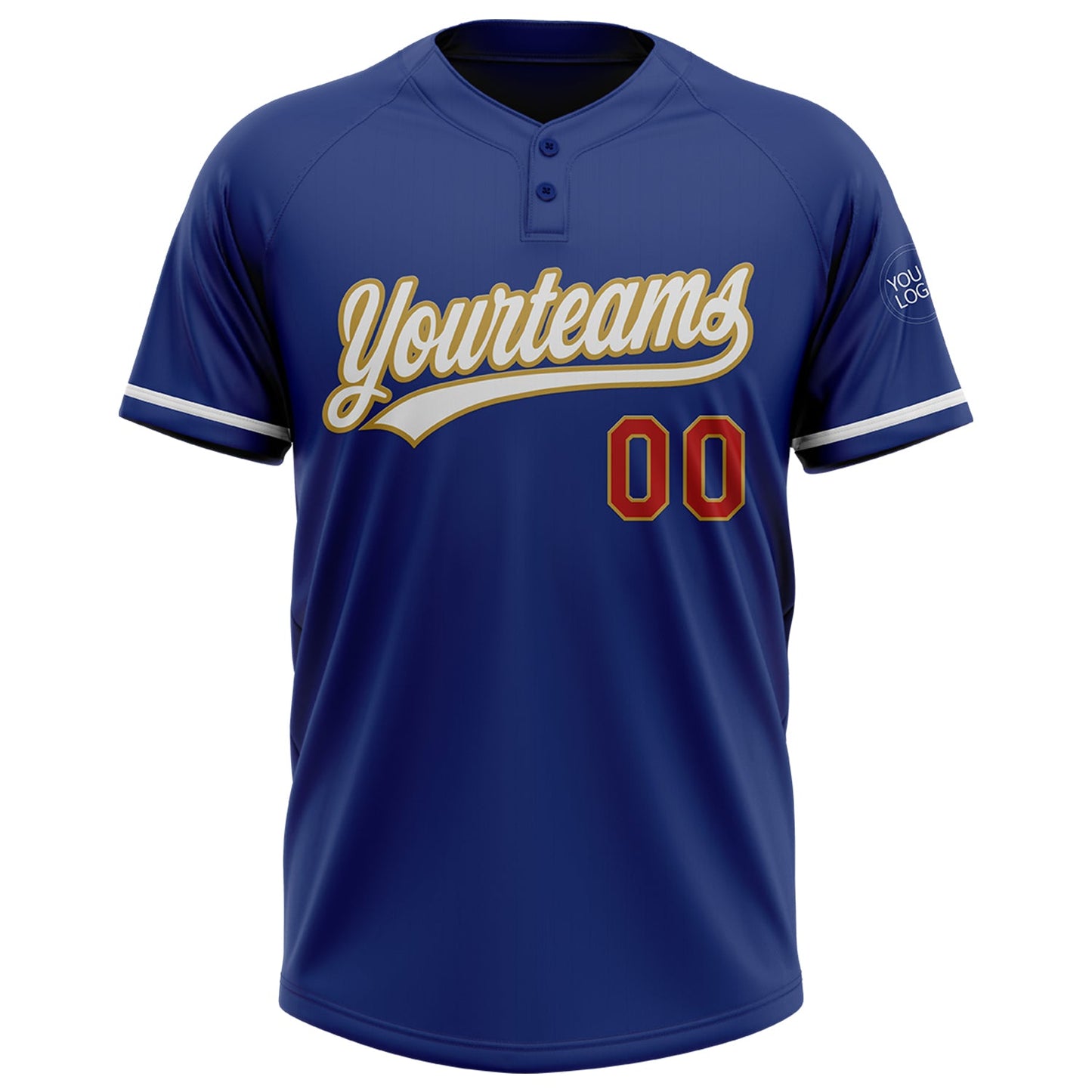 Custom Royal White Old Gold-Red Two-Button Unisex Softball Jersey view 2