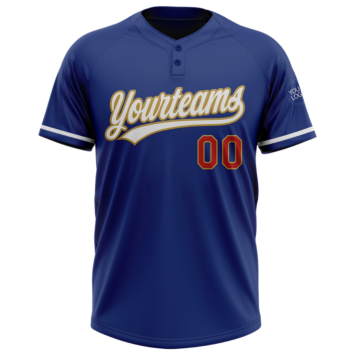 Custom Royal White Old Gold-Red Two-Button Unisex Softball Jersey view 2