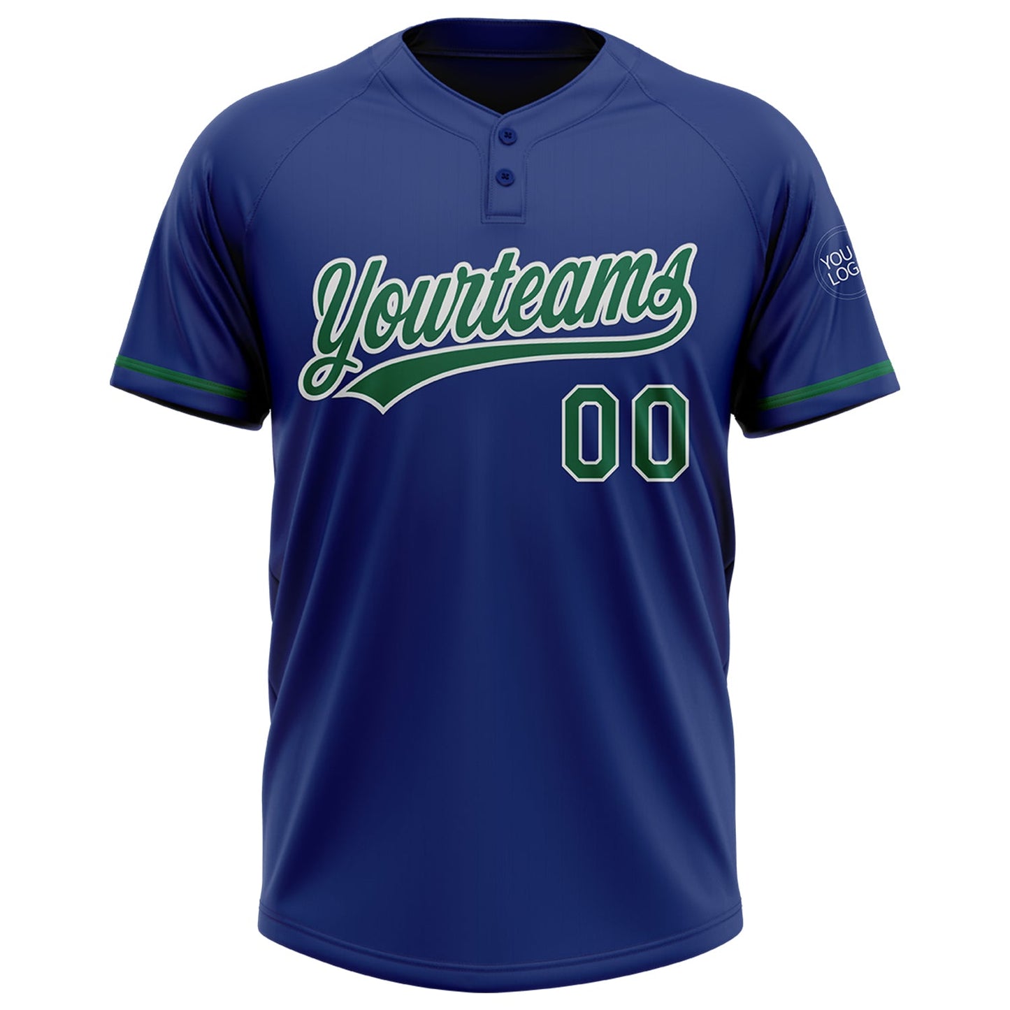 Custom Royal Kelly Green-White Two-Button Unisex Softball Jersey view 2