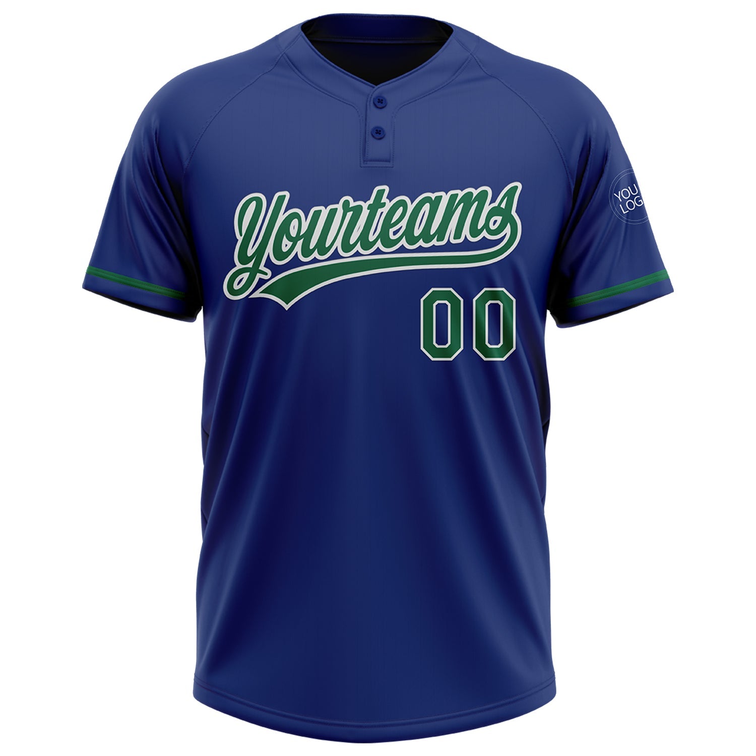 Custom Royal Kelly Green-White Two-Button Unisex Softball Jersey view 2