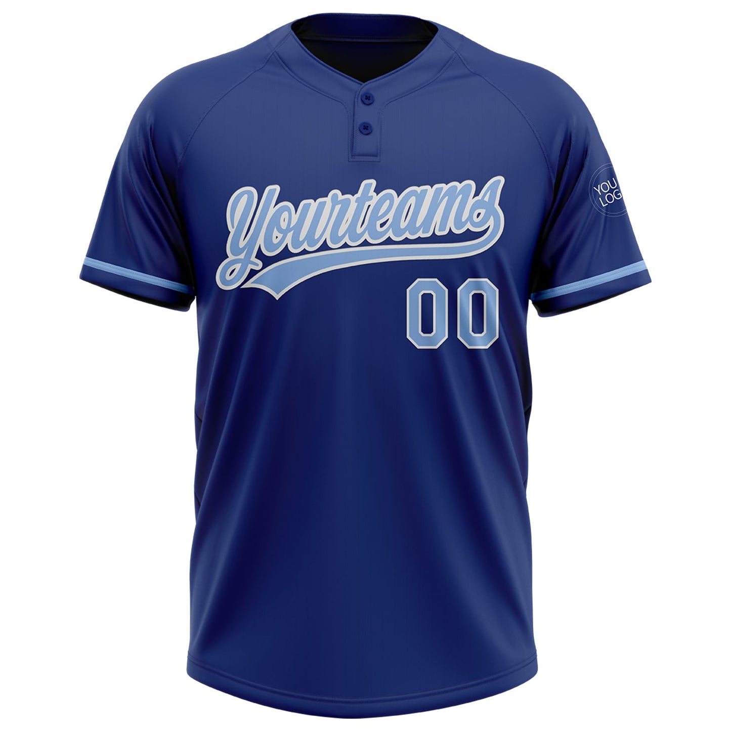 Custom Royal Light Blue-White Two-Button Unisex Softball Jersey view 2