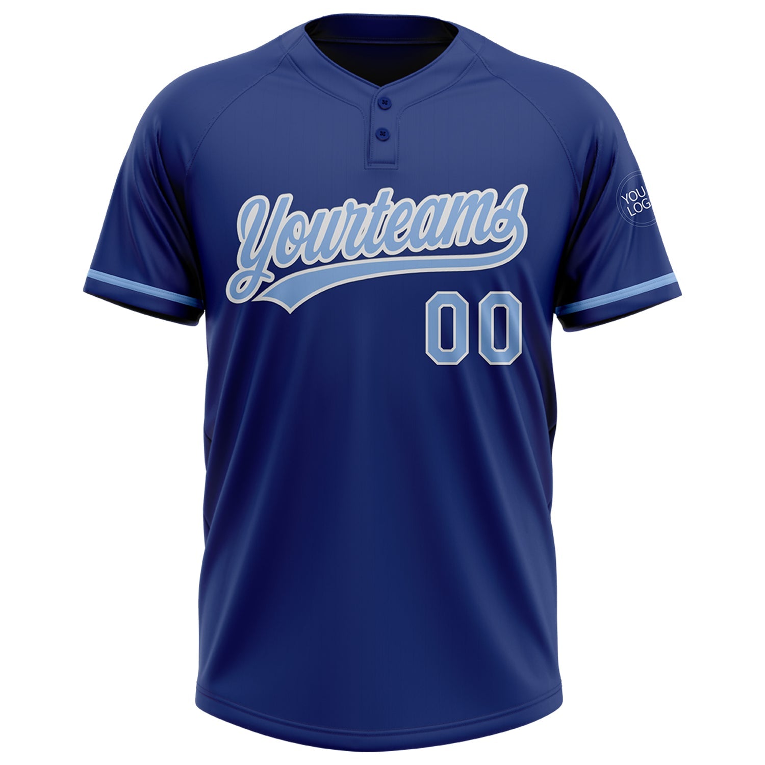 Custom Royal Light Blue-White Two-Button Unisex Softball Jersey view 2