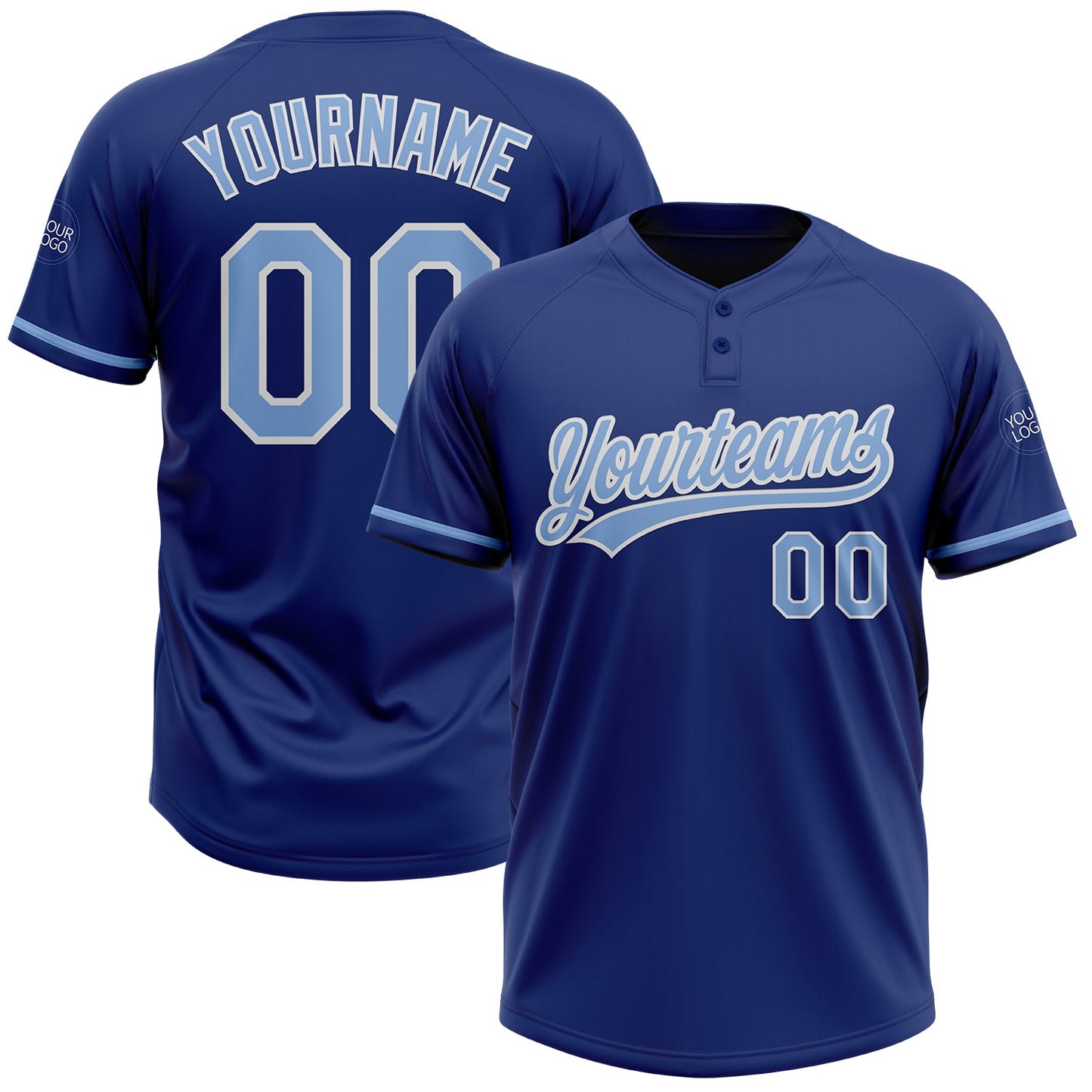 Custom Royal Light Blue-White Two-Button Unisex Softball Jersey - Main View