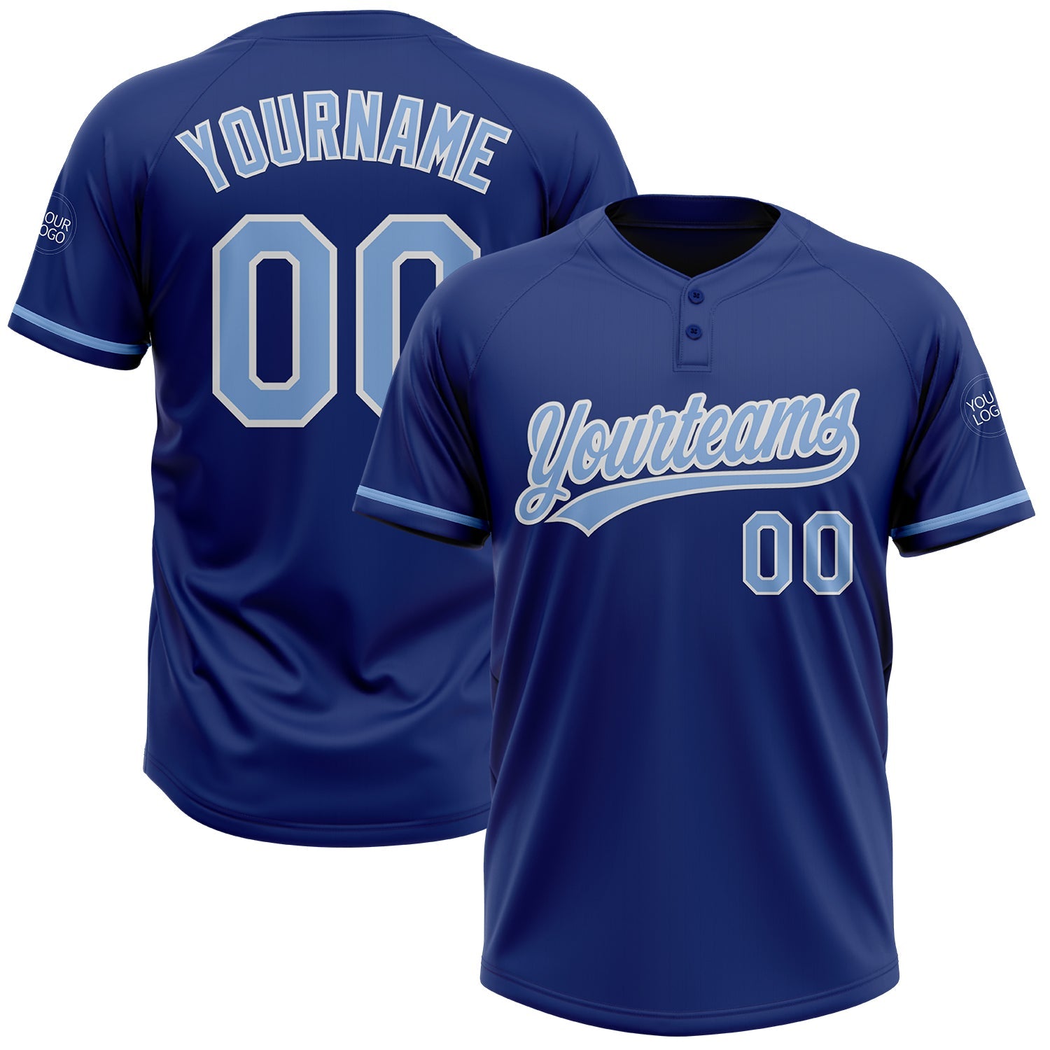 Custom Royal Light Blue-White Two-Button Unisex Softball Jersey - Main View