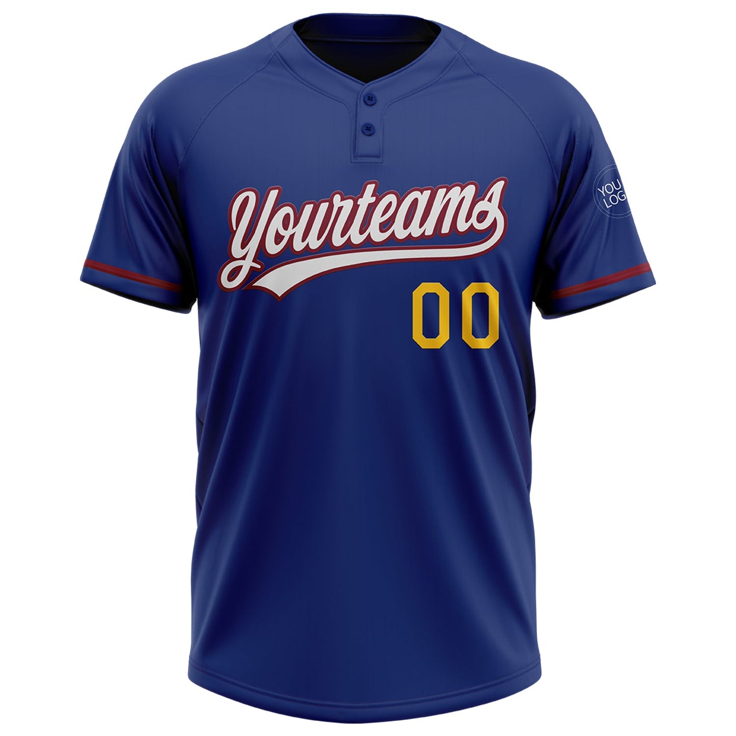 Custom Royal Yellow-Crimson Two-Button Unisex Softball Jersey view 2