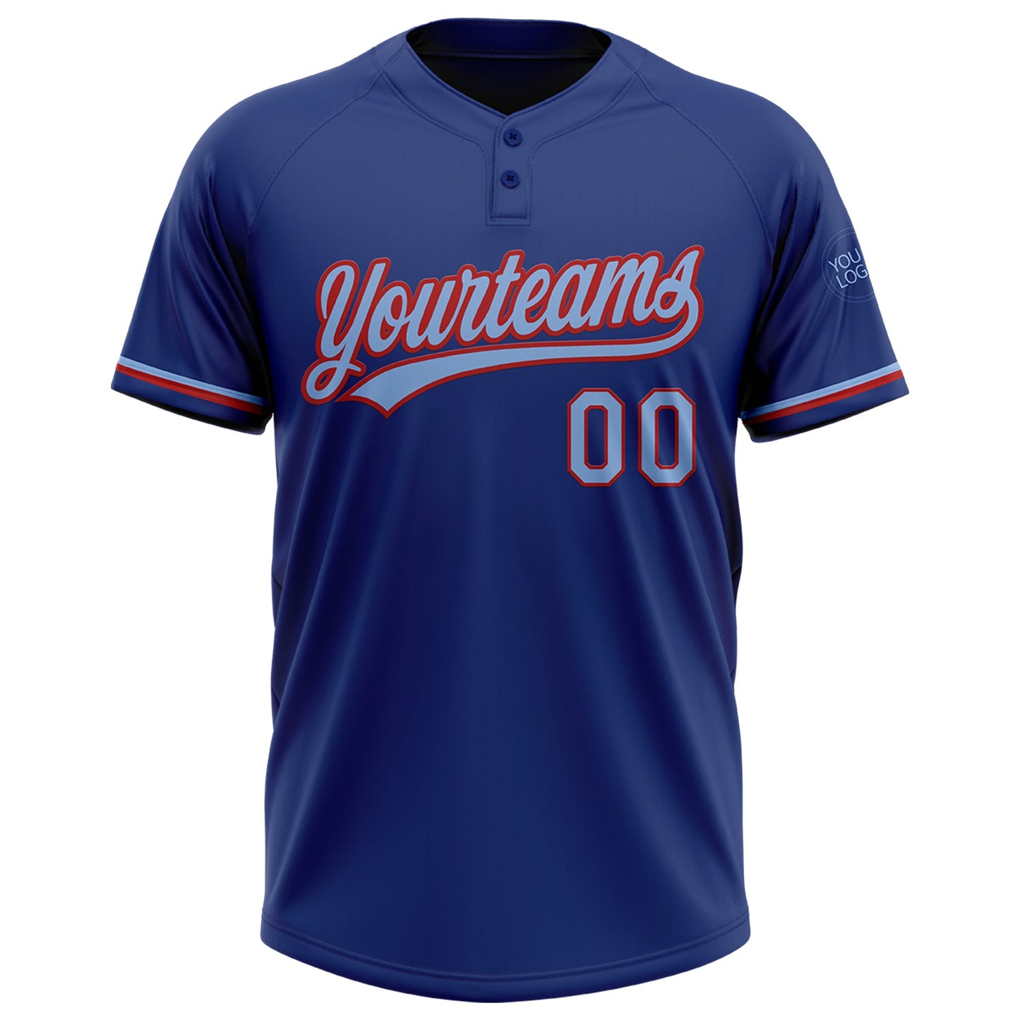 Custom Royal Light Blue-Red Two-Button Unisex Softball Jersey view 2