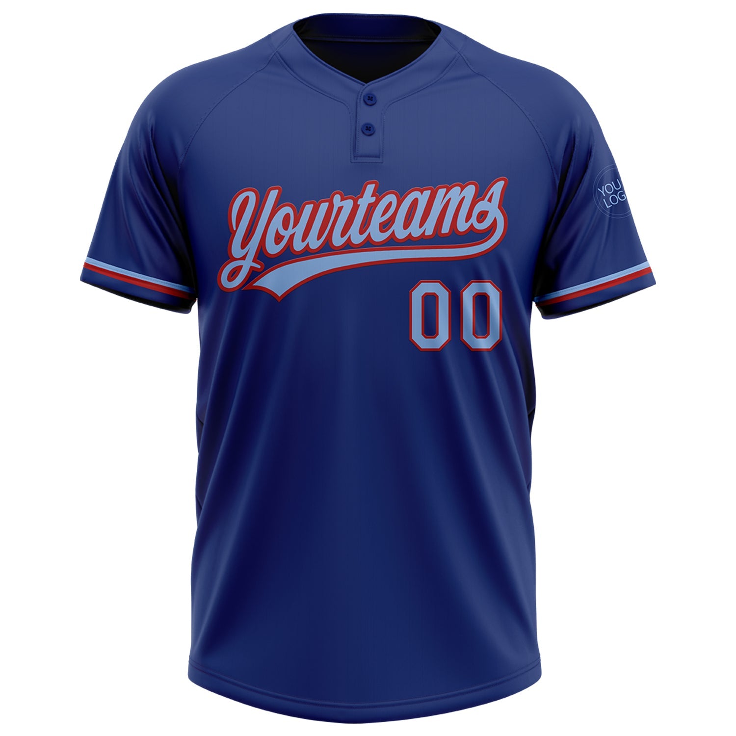 Custom Royal Light Blue-Red Two-Button Unisex Softball Jersey view 2