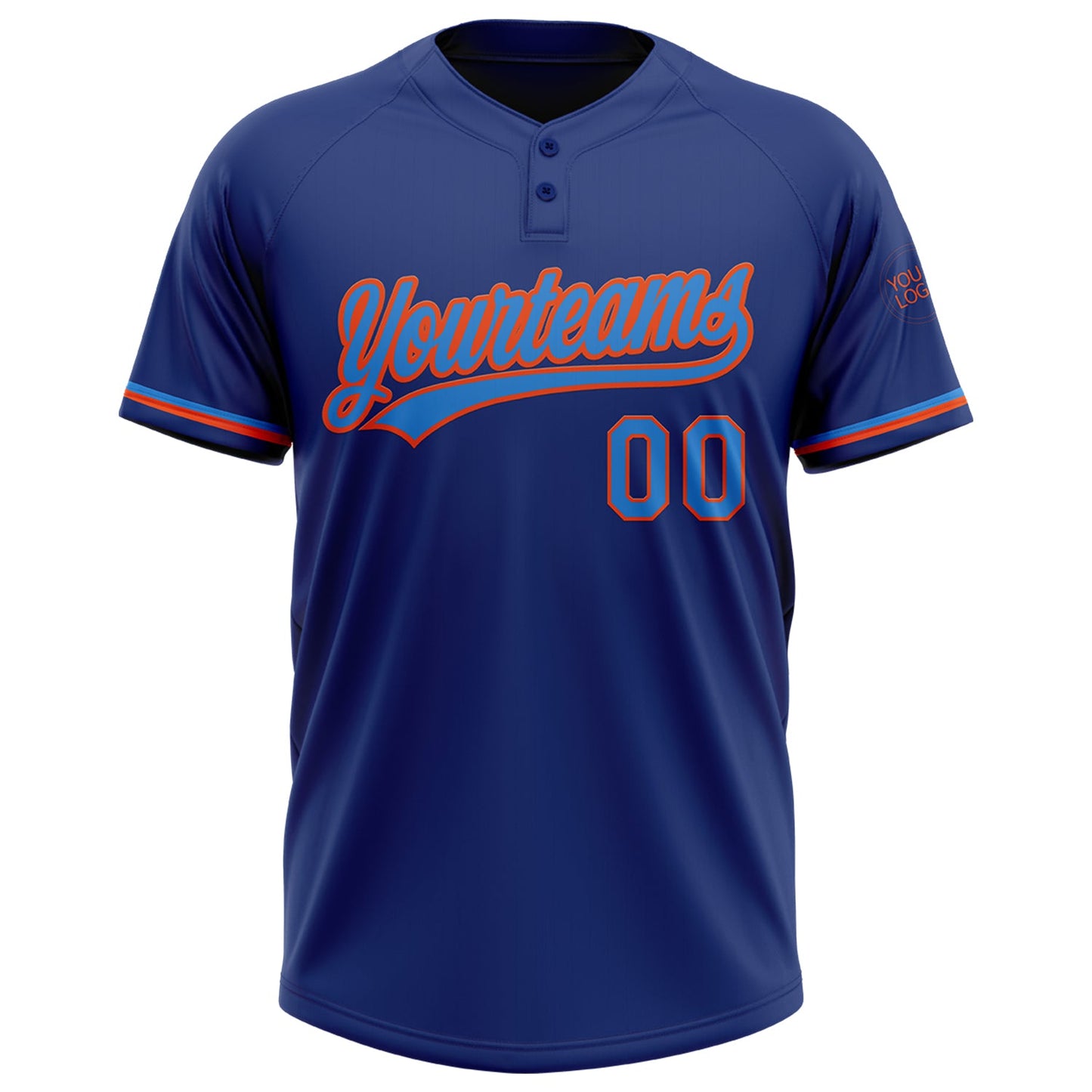 Custom Royal Powder Blue-Orange Two-Button Unisex Softball Jersey view 2