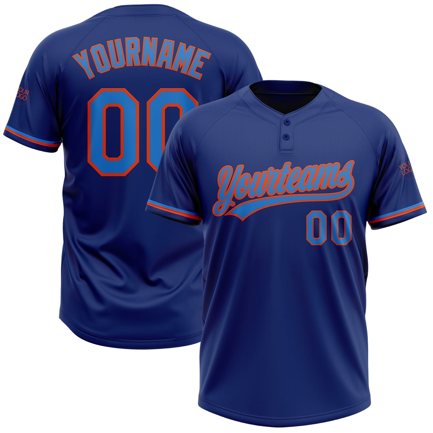 Custom Royal Powder Blue-Orange Two-Button Unisex Softball Jersey - Main View