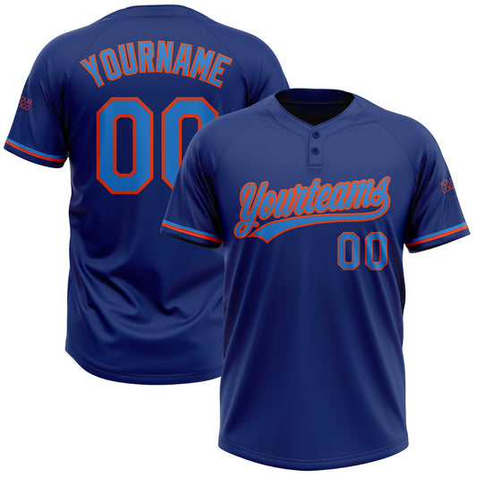 Custom Royal Powder Blue-Orange Two-Button Unisex Softball Jersey - Main View