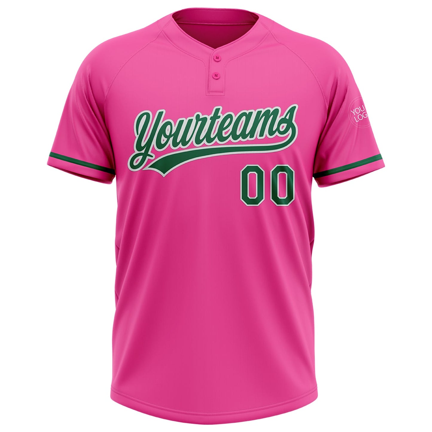 Custom Pink Kelly Green-White Two-Button Unisex Softball Jersey view 2