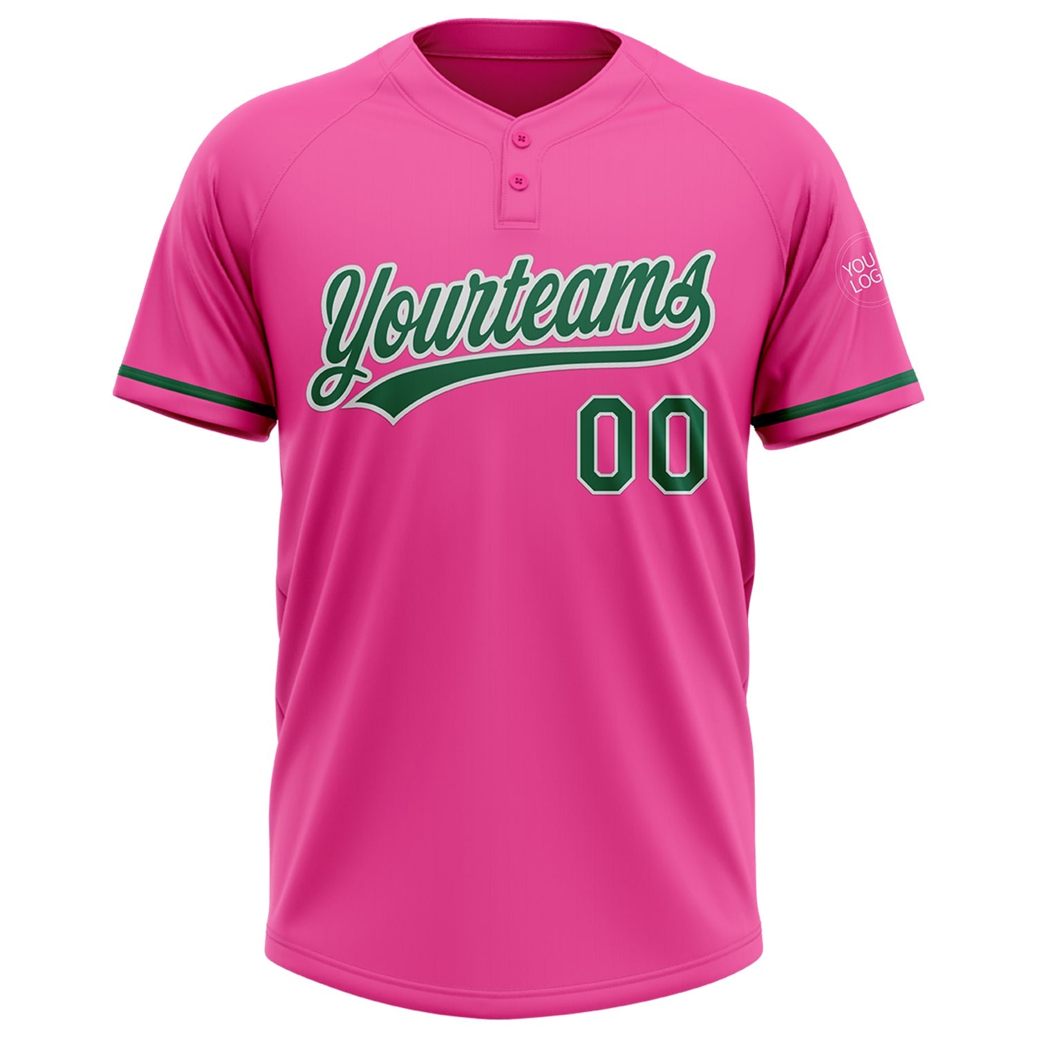 Custom Pink Kelly Green-White Two-Button Unisex Softball Jersey view 2
