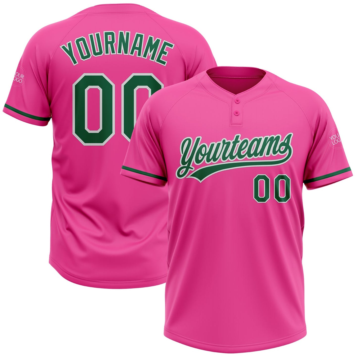 Custom Pink Kelly Green-White Two-Button Unisex Softball Jersey - Main View