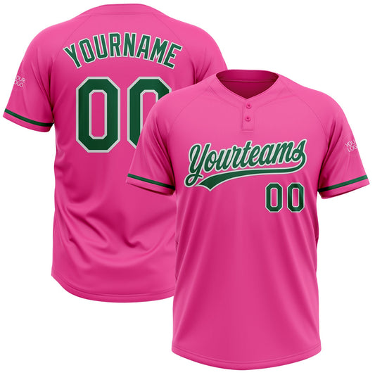 Custom Pink Kelly Green-White Two-Button Unisex Softball Jersey - Main View