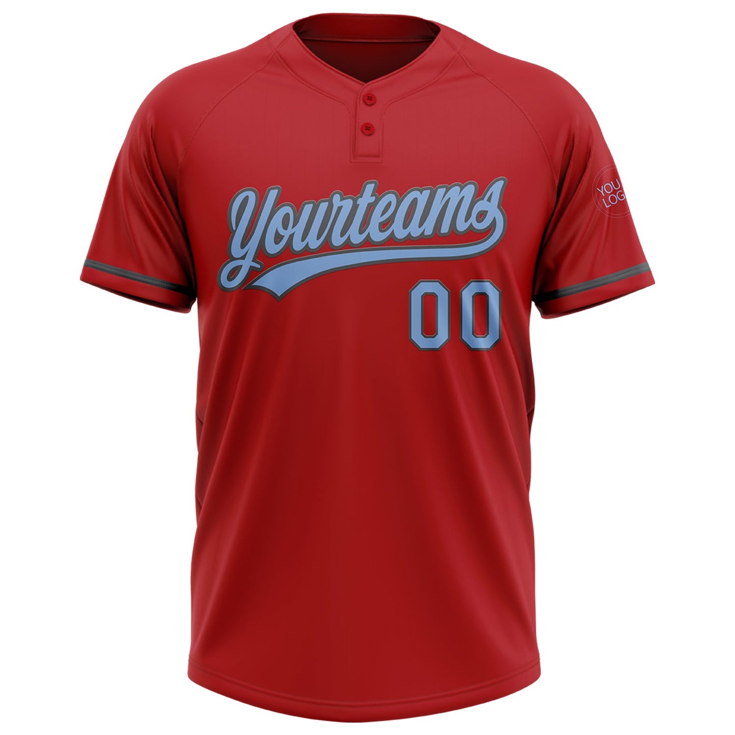 Custom Red Light Blue-Steel Gray Two-Button Unisex Softball Jersey view 2