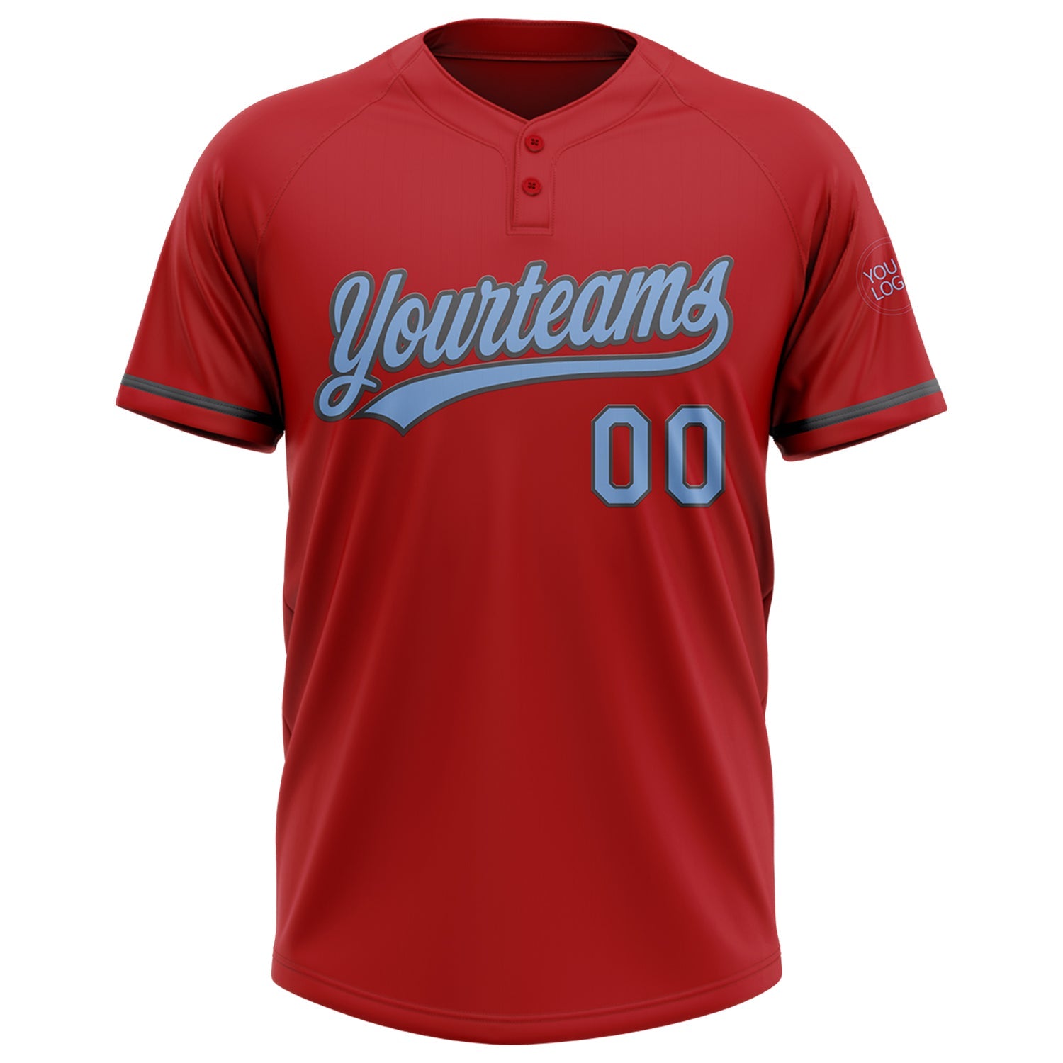 Custom Red Light Blue-Steel Gray Two-Button Unisex Softball Jersey view 2