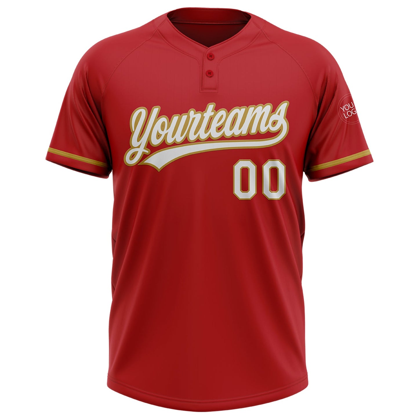 Custom Red White-Old Gold Two-Button Unisex Softball Jersey view 2