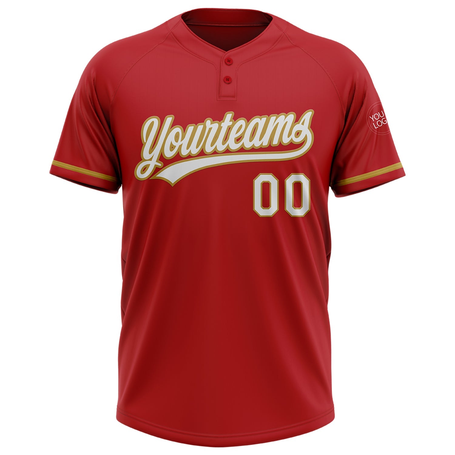 Custom Red White-Old Gold Two-Button Unisex Softball Jersey view 2