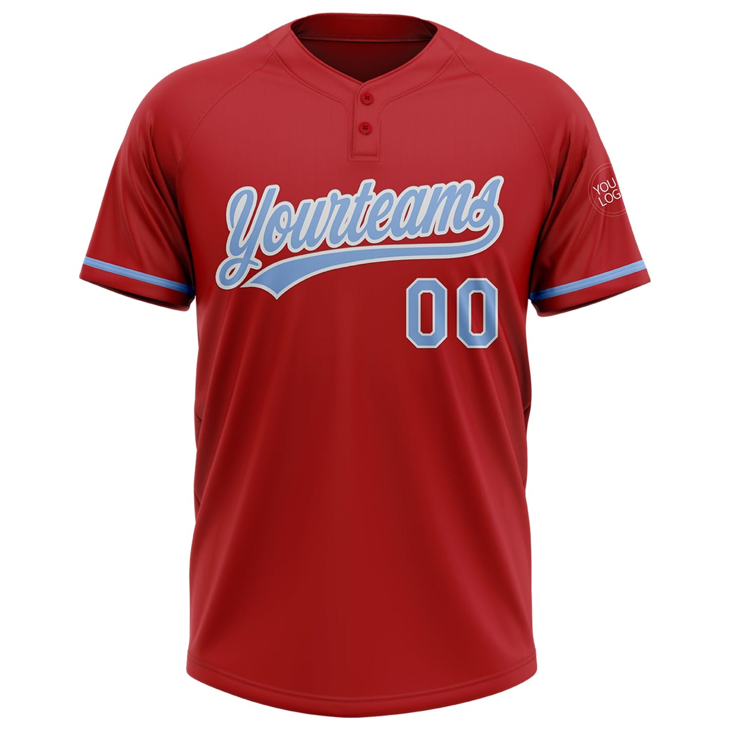 Custom Red Light Blue-White Two-Button Unisex Softball Jersey view 2