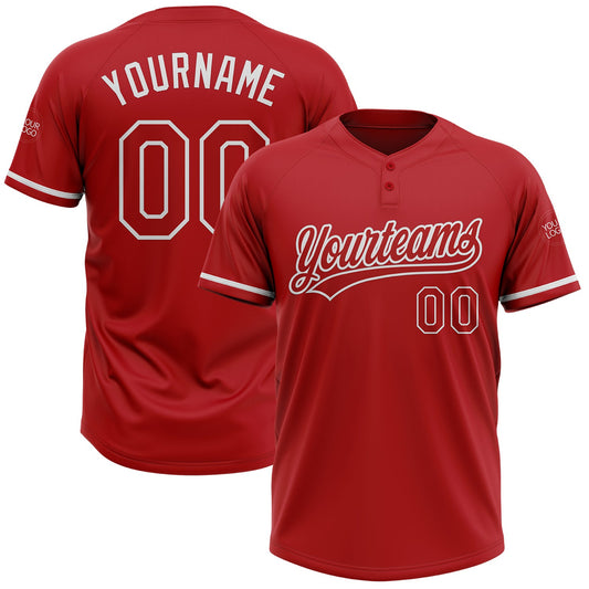 Custom Red White Two-Button Unisex Softball Jersey - Main View
