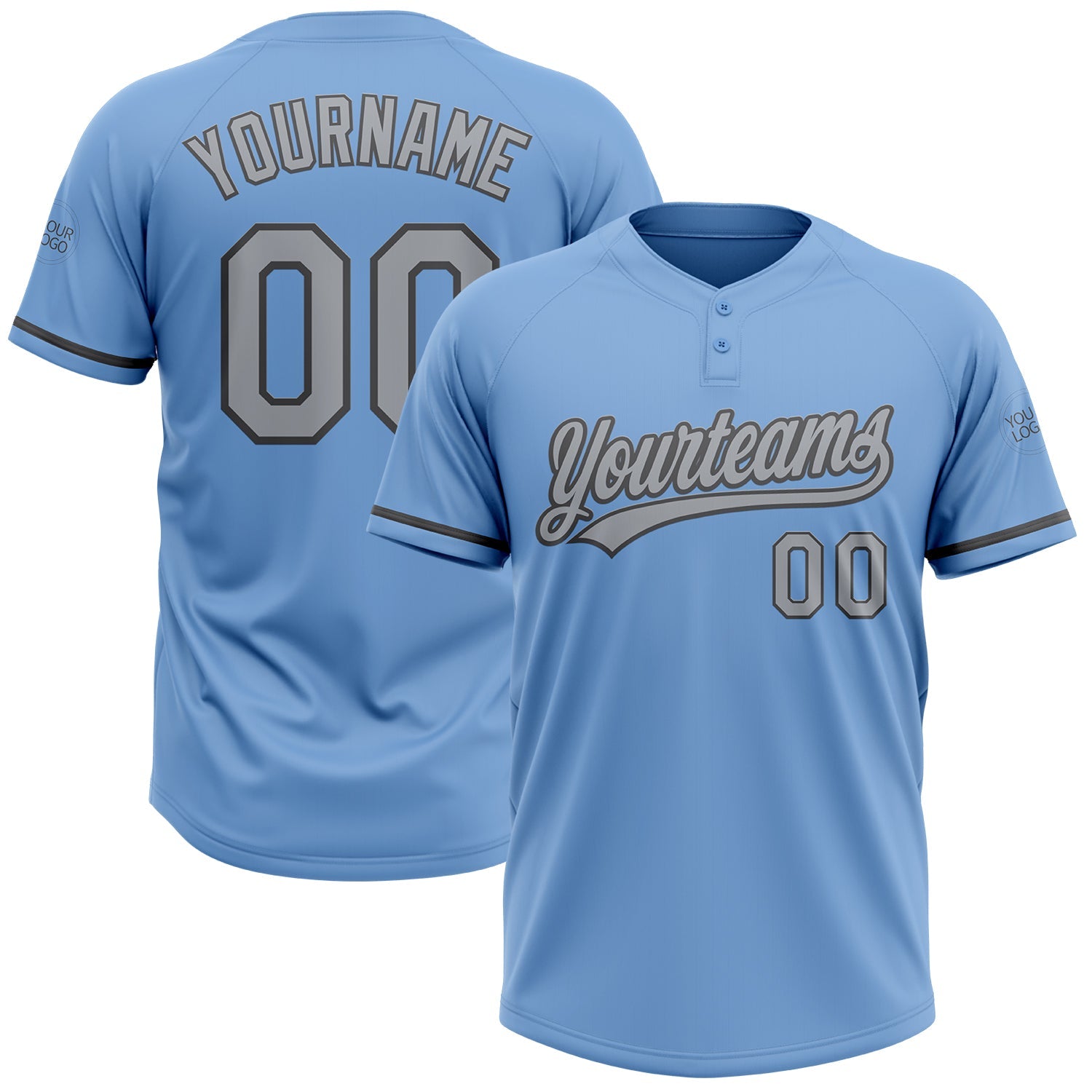 Custom Light Blue Gray-Steel Gray Two-Button Unisex Softball Jersey - Main View