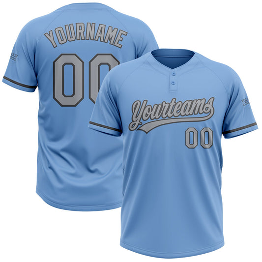 Custom Light Blue Gray-Steel Gray Two-Button Unisex Softball Jersey - Main View