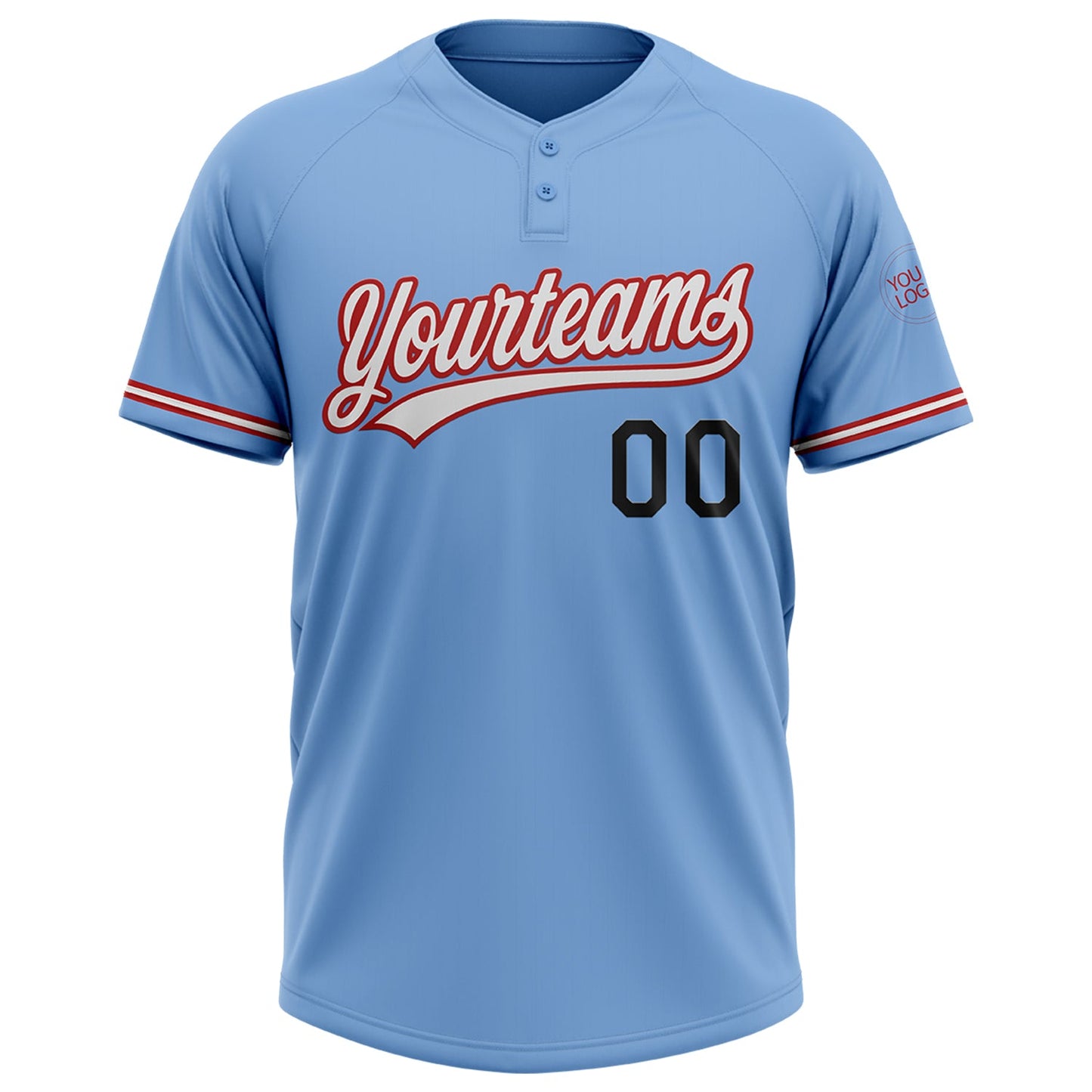 Custom Light Blue Red-Black Two-Button Unisex Softball Jersey view 2