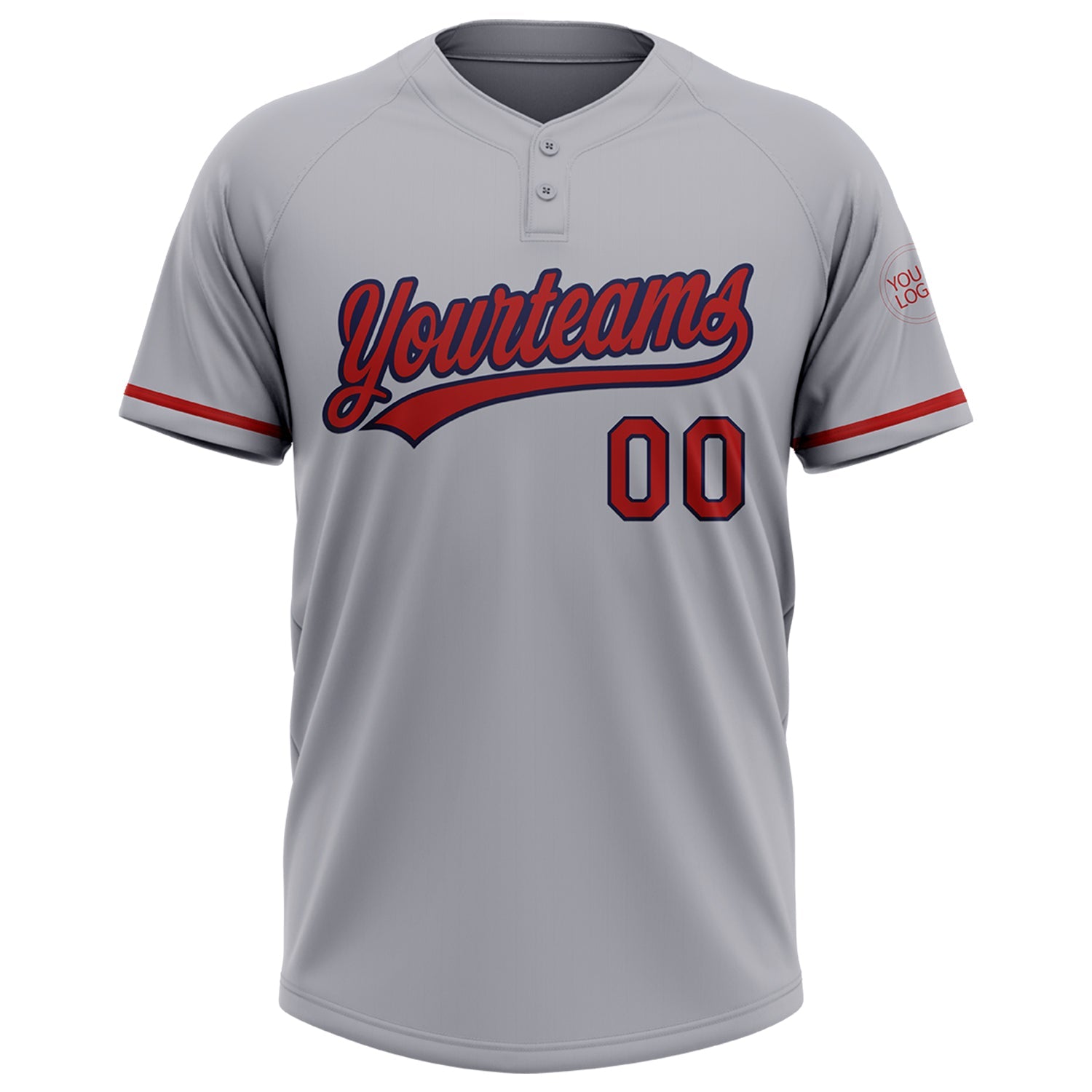 Custom Gray Red-Navy Two-Button Unisex Softball Jersey view 2