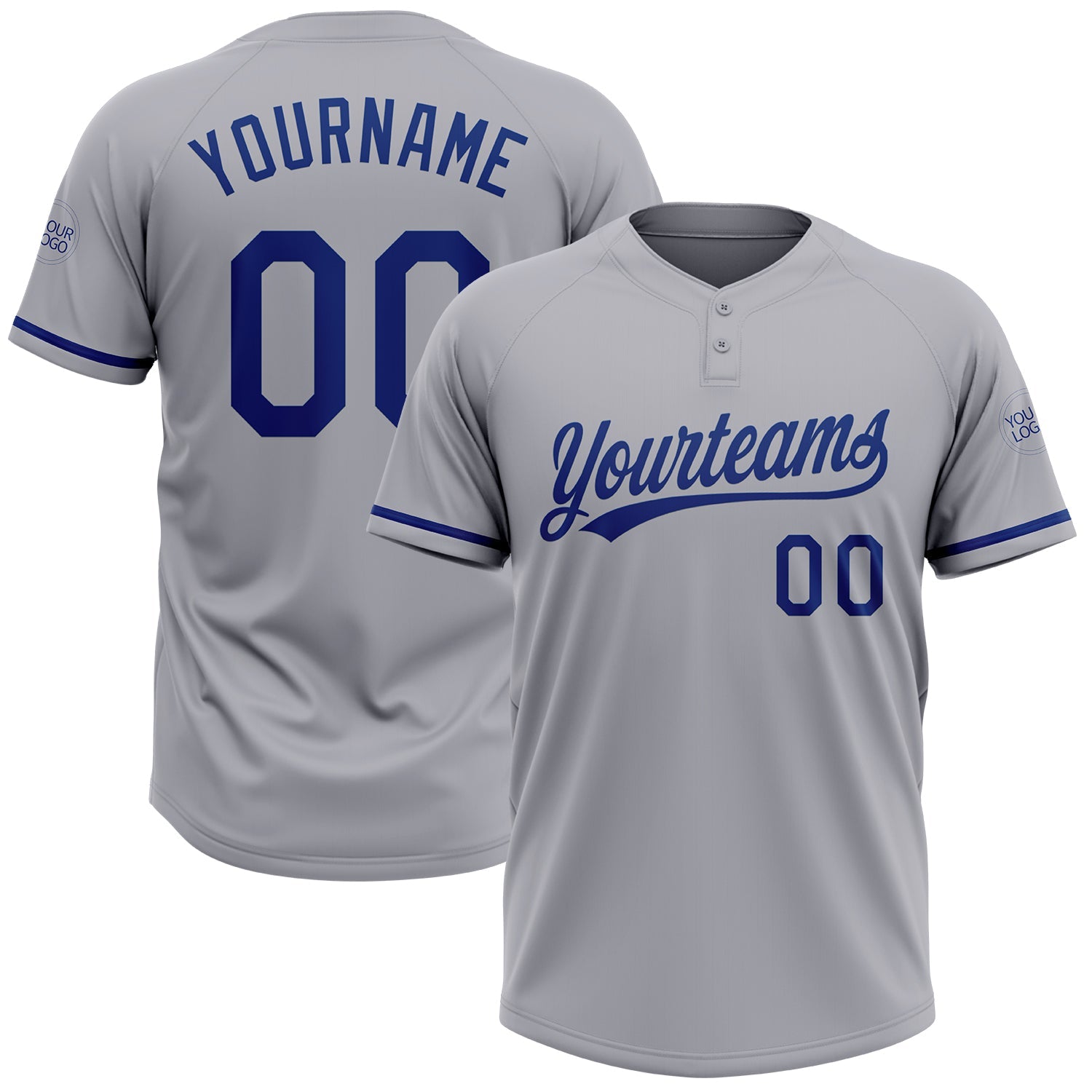 Custom Gray Royal Two-Button Unisex Softball Jersey - Main View