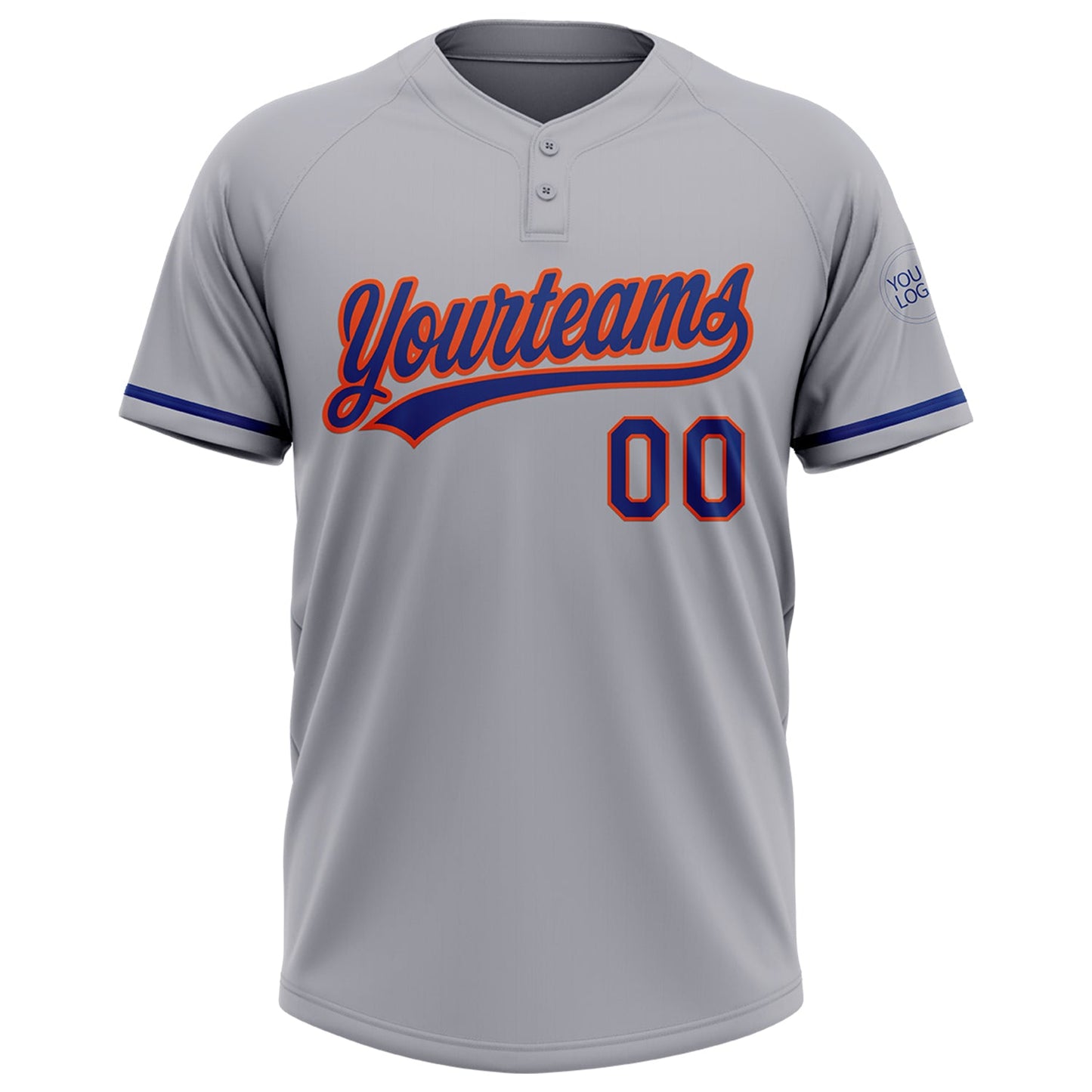 Custom Gray Royal-Orange Two-Button Unisex Softball Jersey view 2