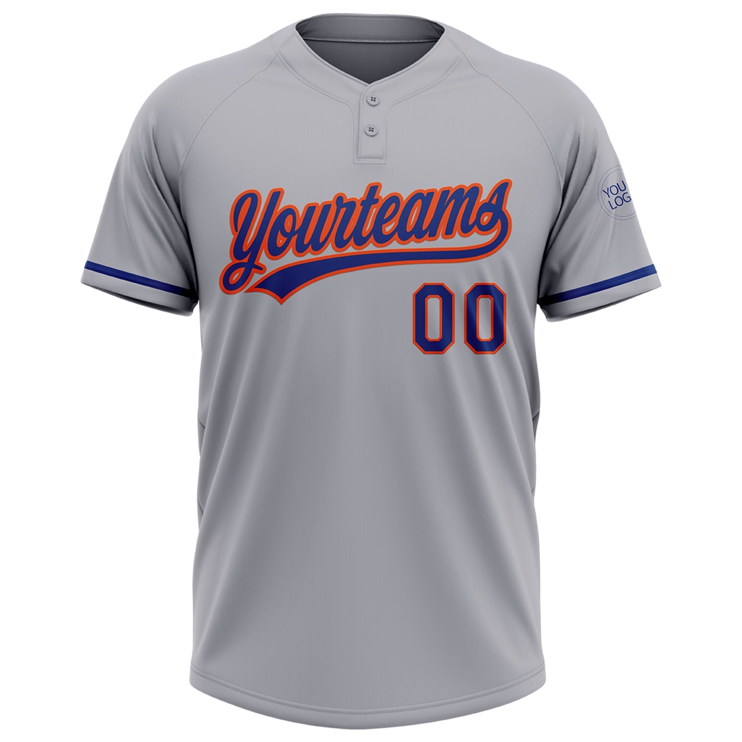 Custom Gray Royal-Orange Two-Button Unisex Softball Jersey view 2