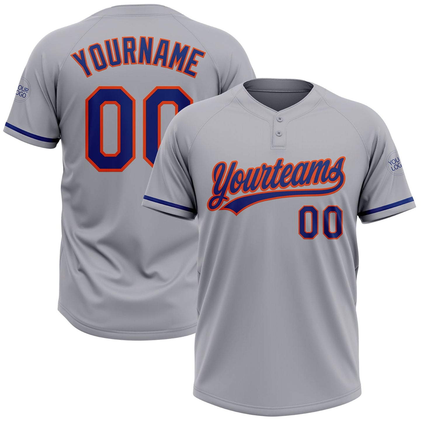 Custom Gray Royal-Orange Two-Button Unisex Softball Jersey - Main View