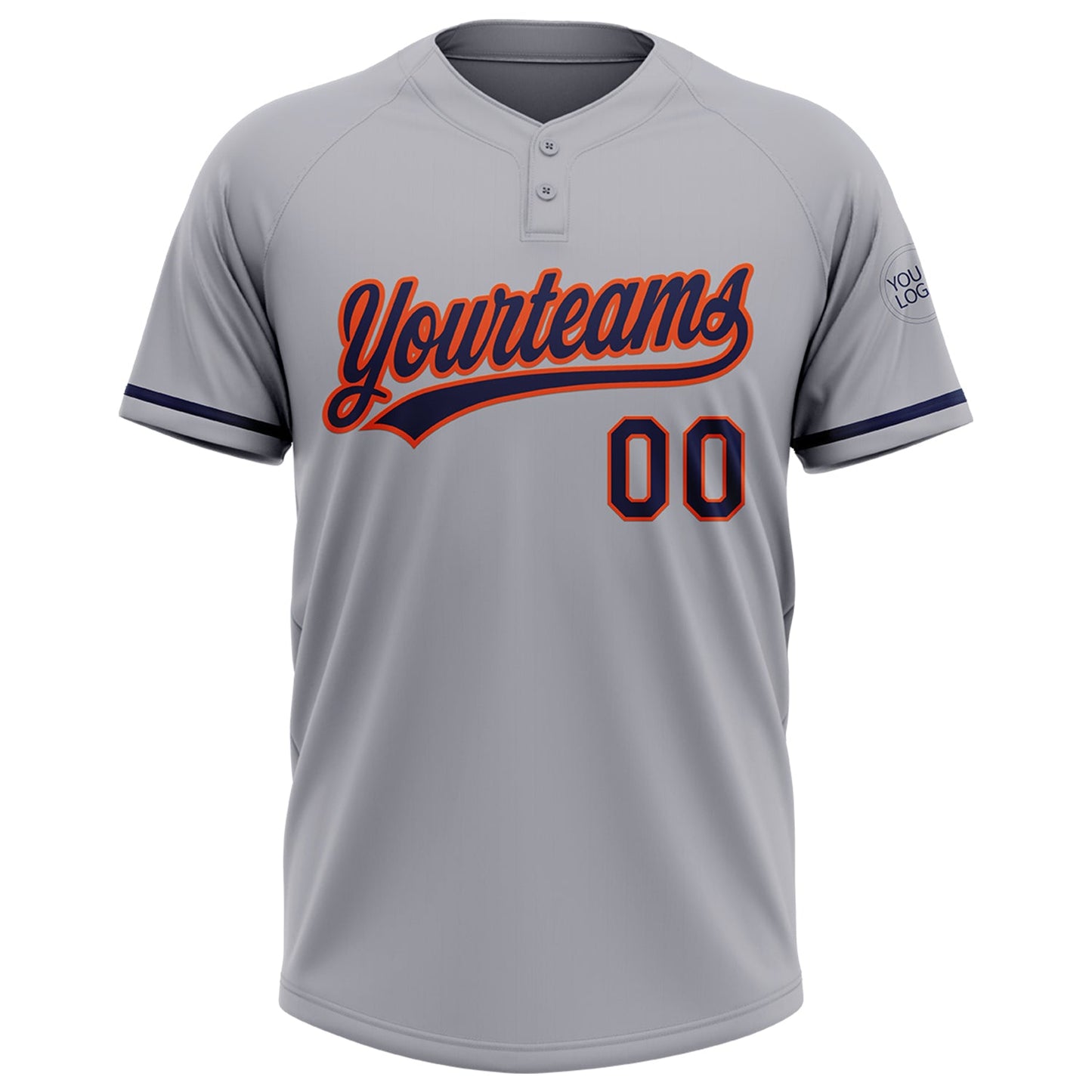 Custom Gray Navy-Orange Two-Button Unisex Softball Jersey view 2