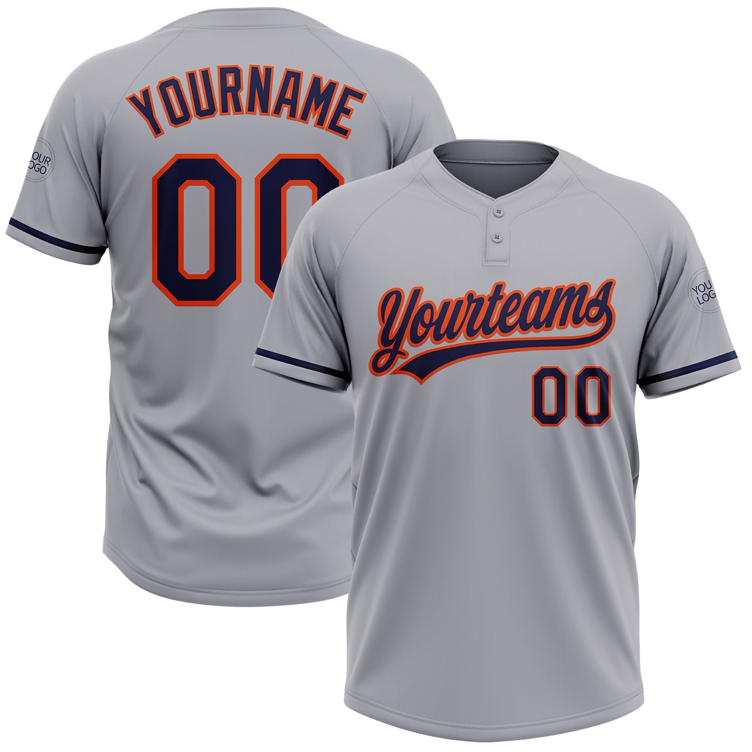 Custom Gray Navy-Orange Two-Button Unisex Softball Jersey - Main View