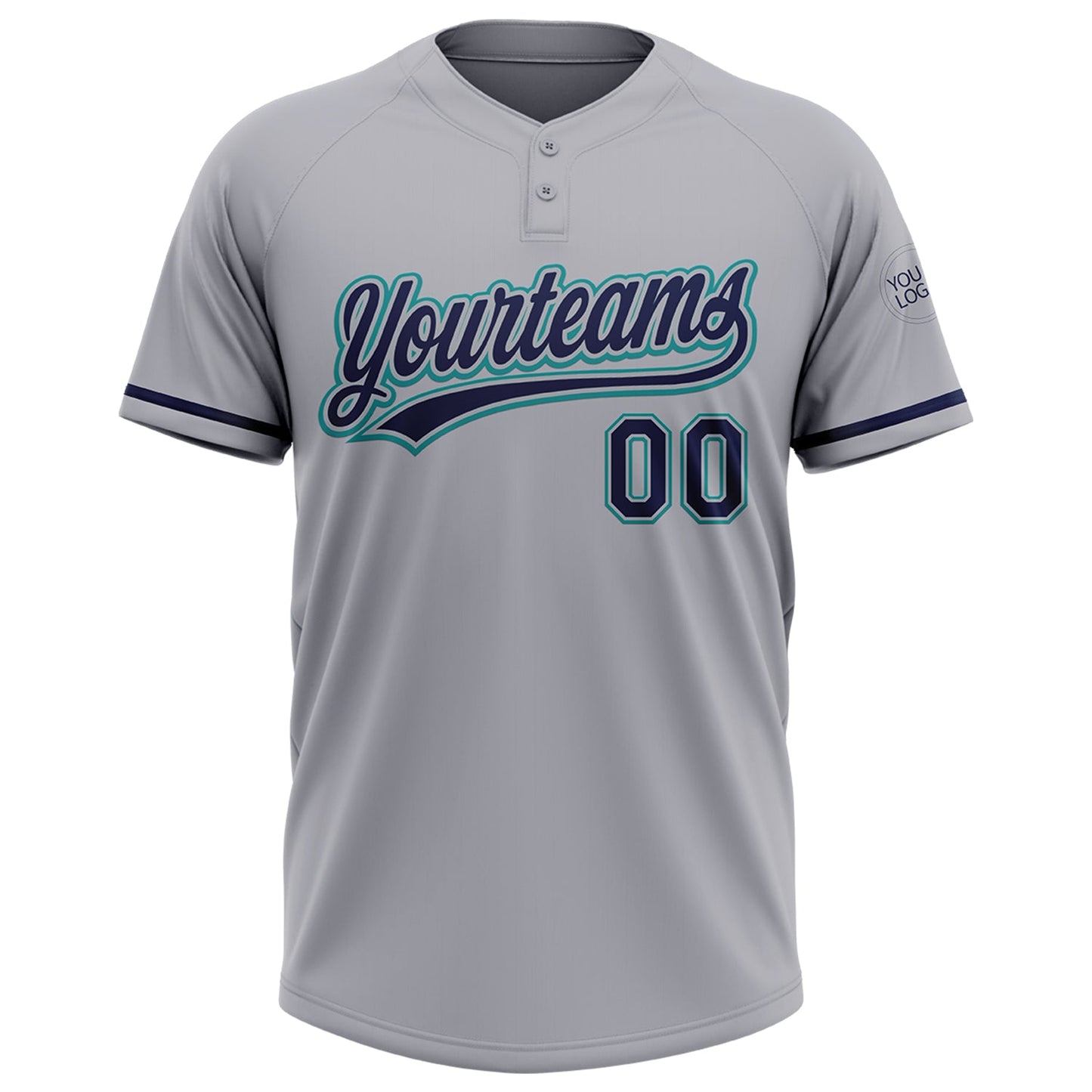Custom Gray Navy-Teal Two-Button Unisex Softball Jersey view 2