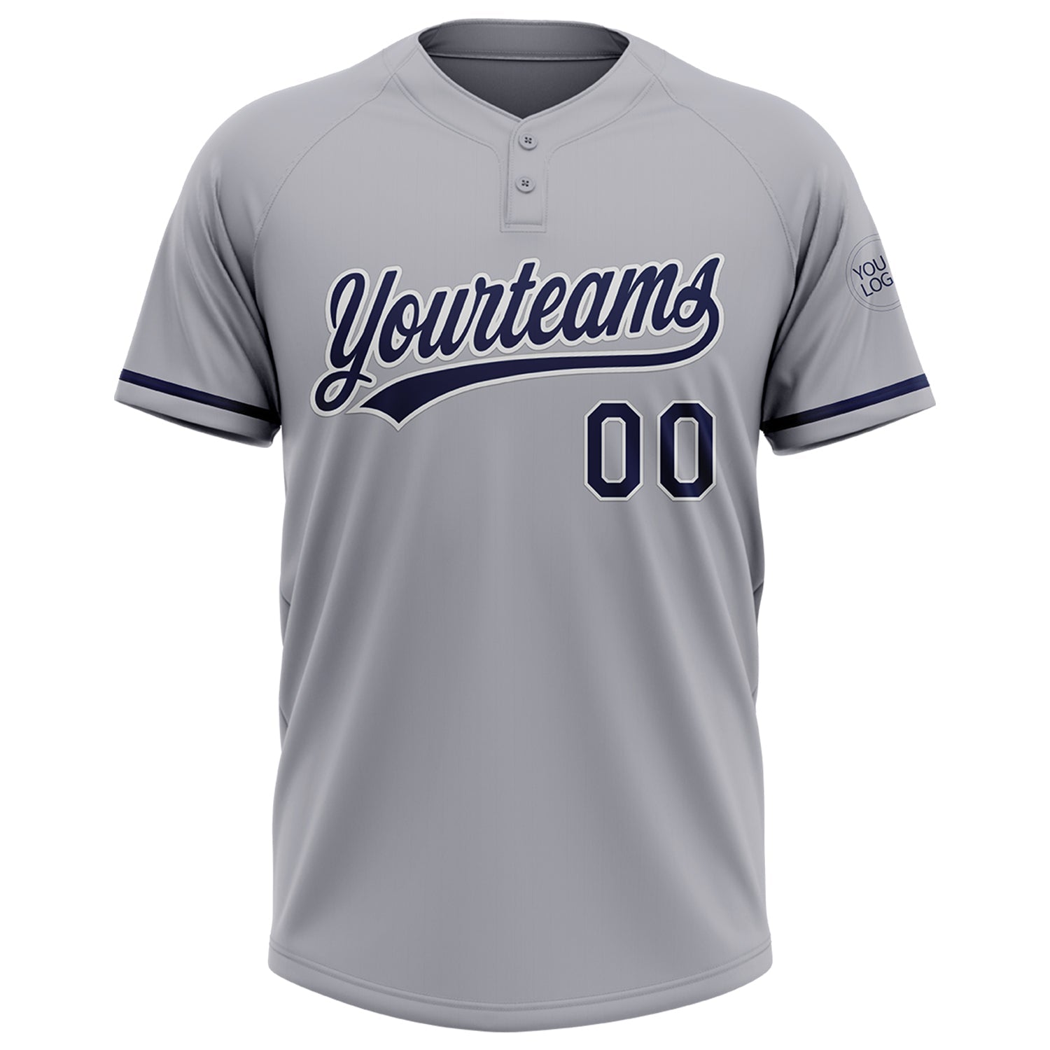 Custom Gray Navy-White Two-Button Unisex Softball Jersey view 2