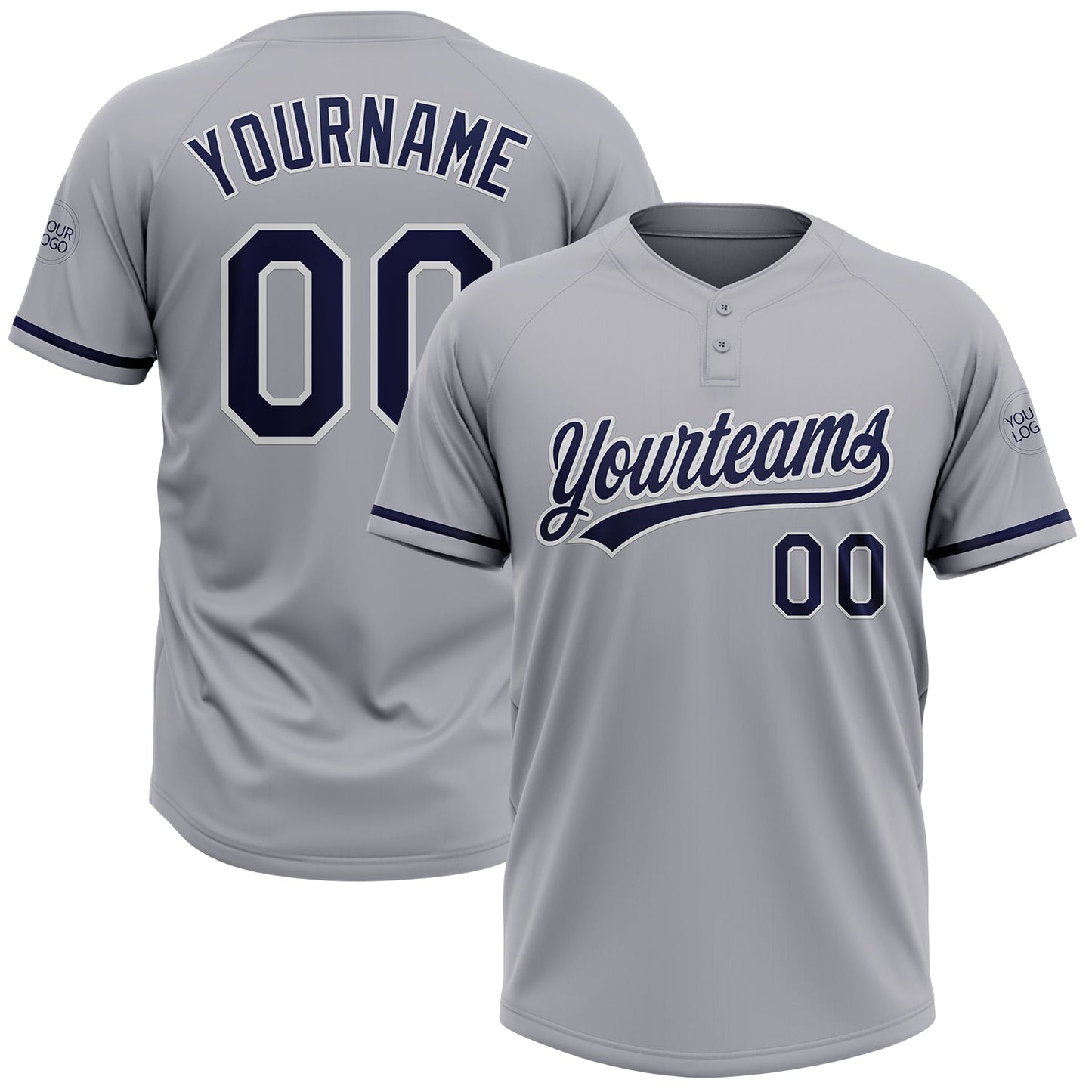 Custom Gray Navy-White Two-Button Unisex Softball Jersey - Main View