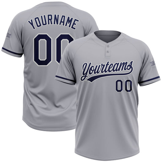 Custom Gray Navy-White Two-Button Unisex Softball Jersey - Main View