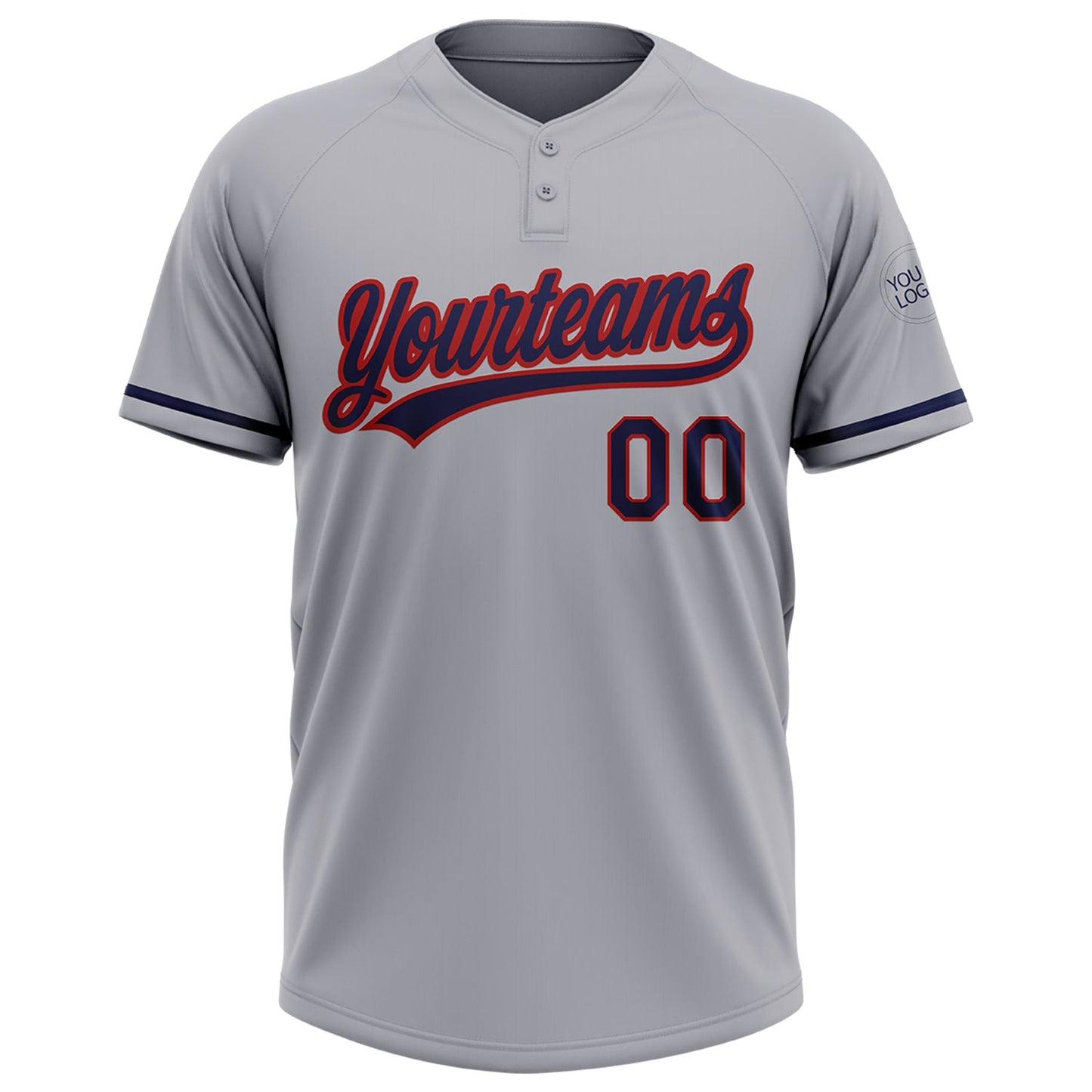 Custom Gray Navy-Red Two-Button Unisex Softball Jersey view 2