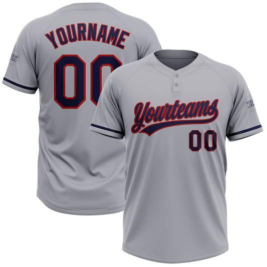 Custom Gray Navy-Red Two-Button Unisex Softball Jersey - Main View