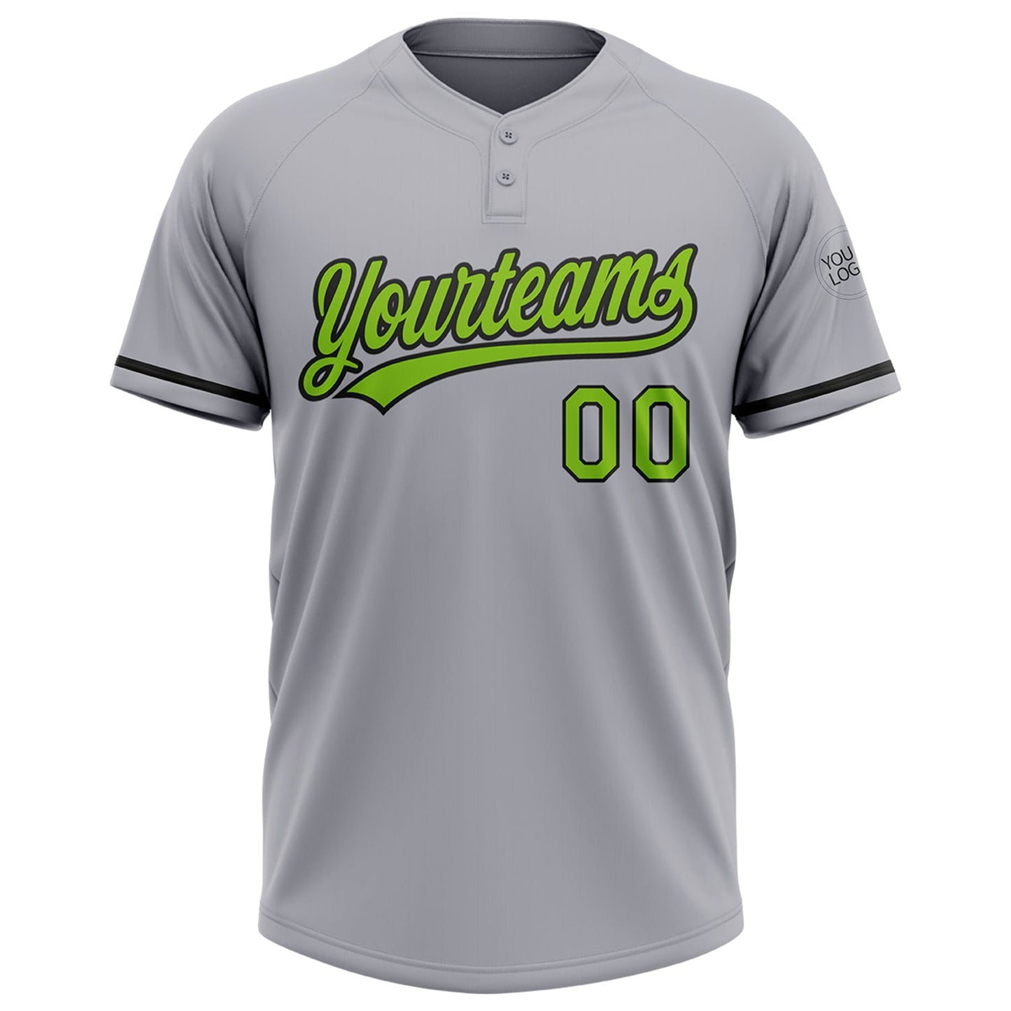 Custom Gray Neon Green-Black Two-Button Unisex Softball Jersey view 2