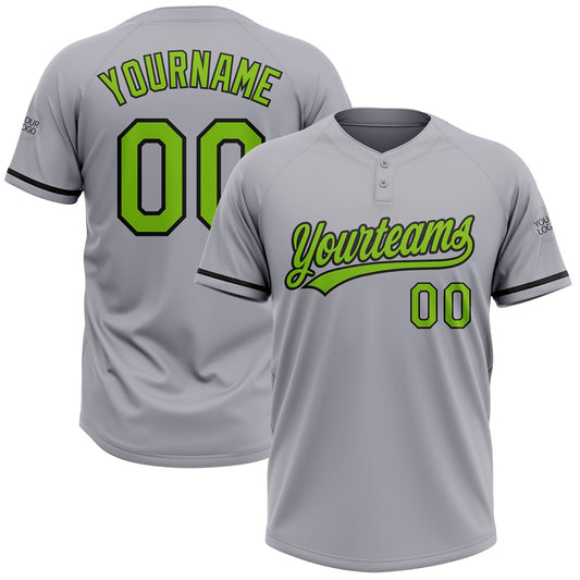 Custom Gray Neon Green-Black Two-Button Unisex Softball Jersey - Main View