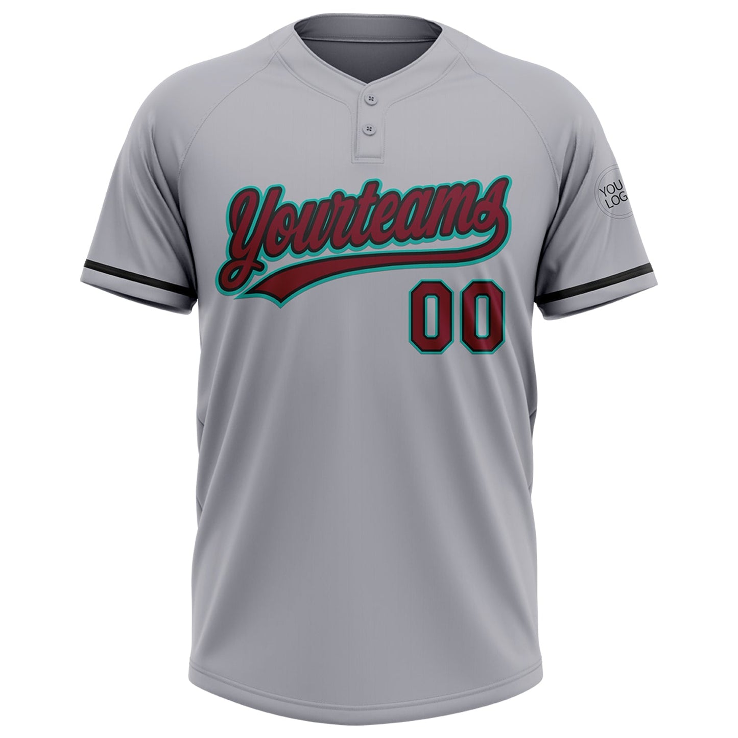 Custom Gray Crimson Black-Aqua Two-Button Unisex Softball Jersey view 2
