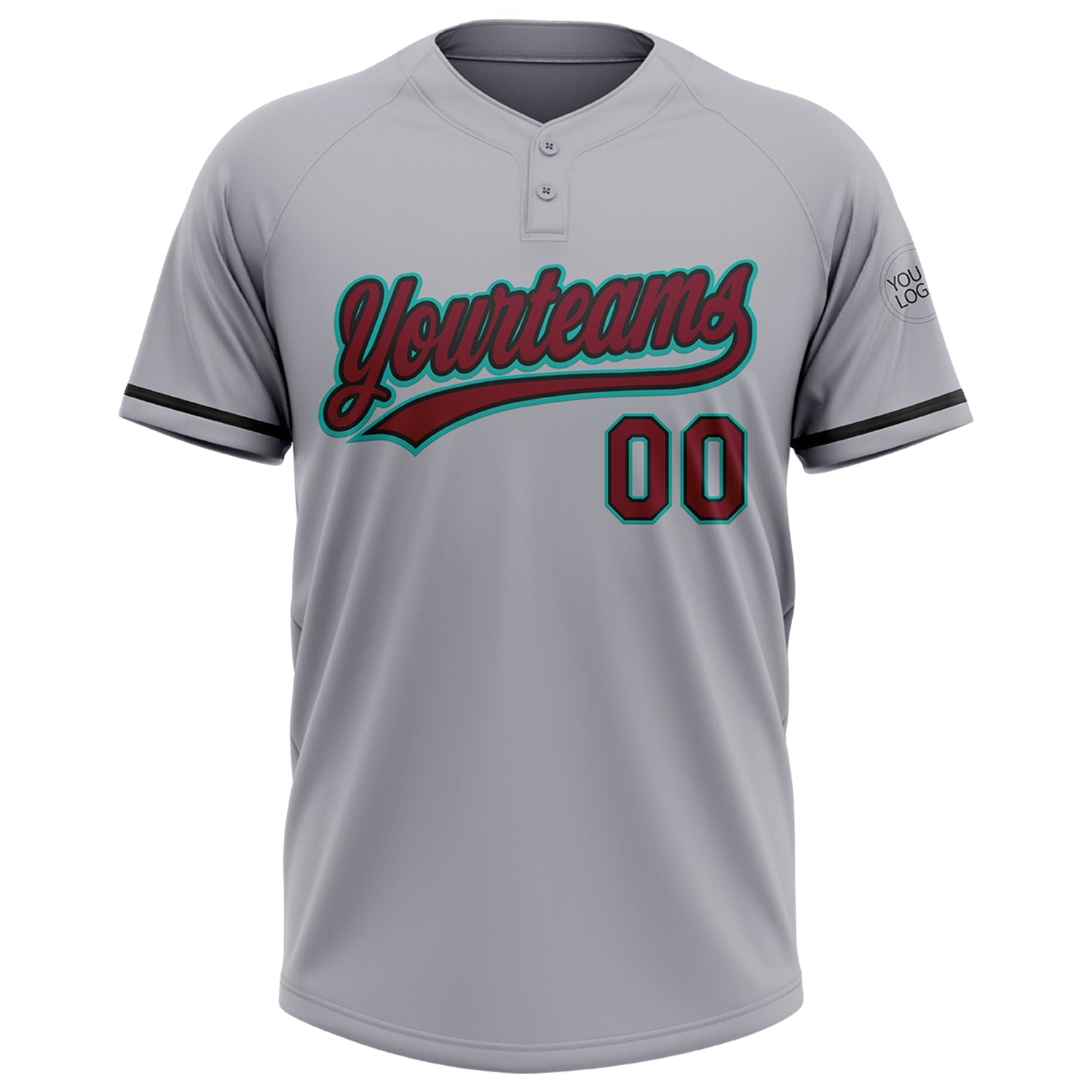 Custom Gray Crimson Black-Aqua Two-Button Unisex Softball Jersey view 2