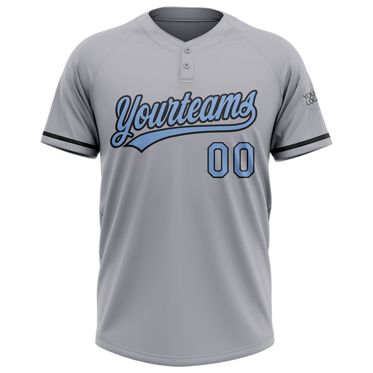 Custom Gray Light Blue-Black Two-Button Unisex Softball Jersey view 2