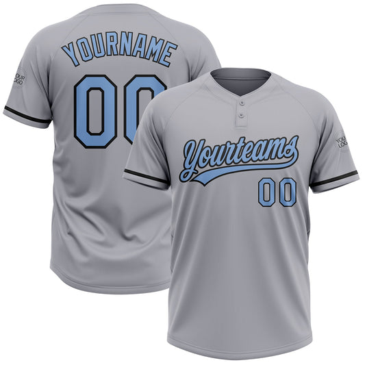 Custom Gray Light Blue-Black Two-Button Unisex Softball Jersey - Main View