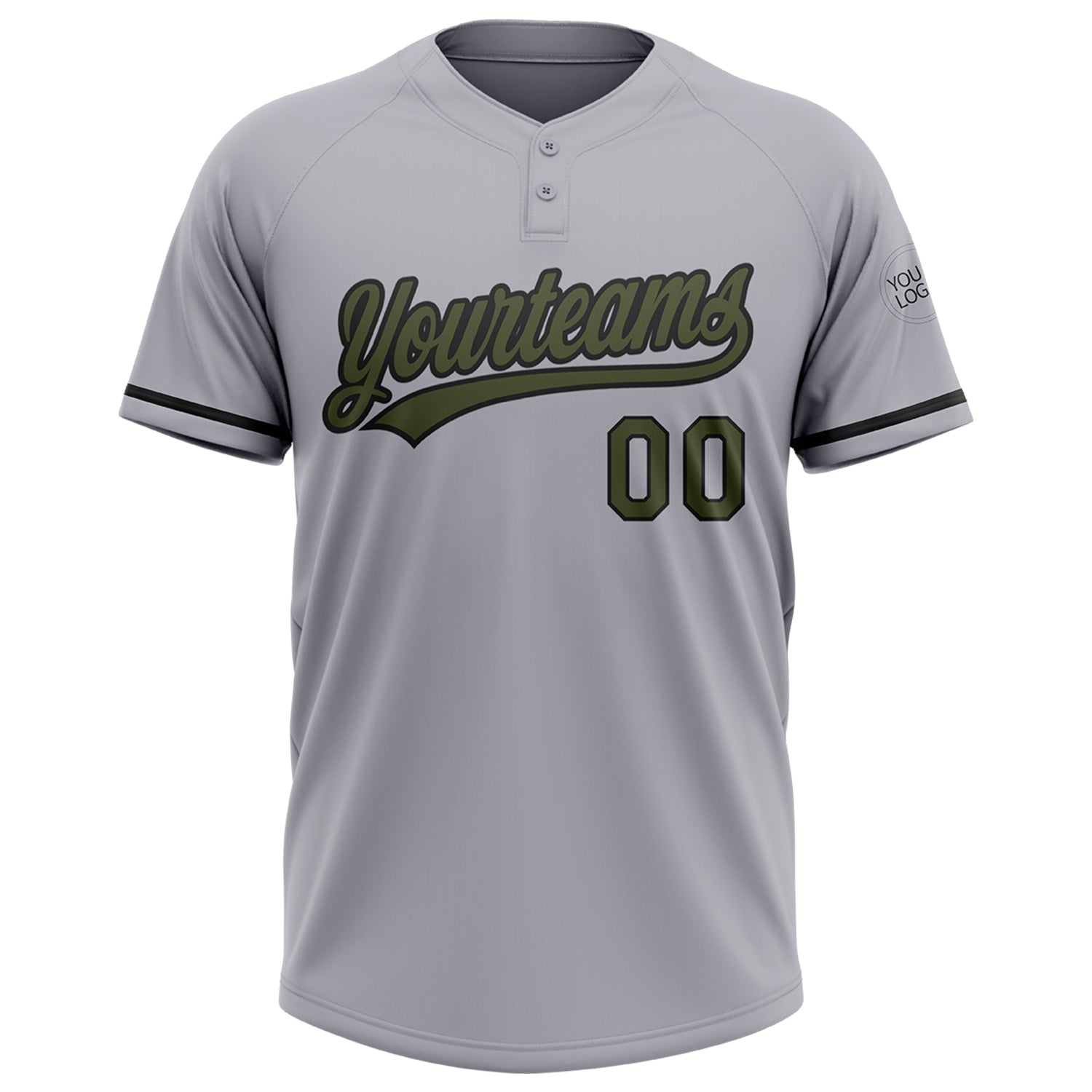 Custom Gray Olive-Black Two-Button Unisex Softball Jersey view 2